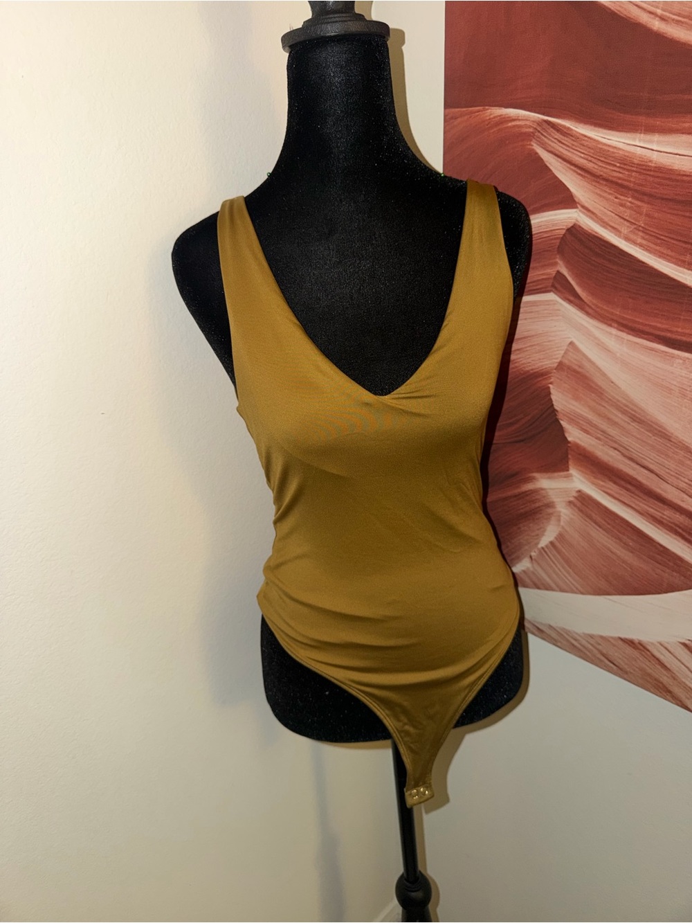 Forever 21 Olive Tank V-Neck Bodysuit